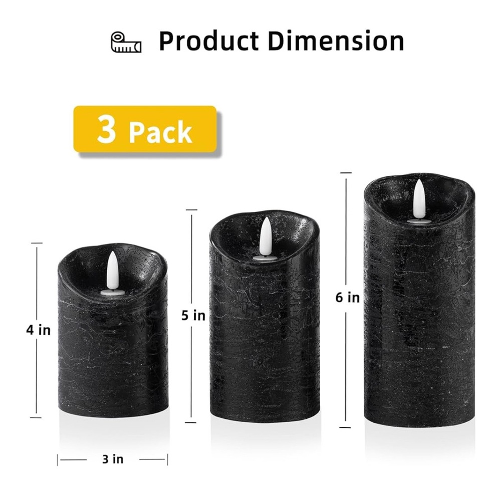 SET/3 Flameless Flickering Black Candles Remote:Halloween, Goth, Romance, Spooky - Picture 5 of 12